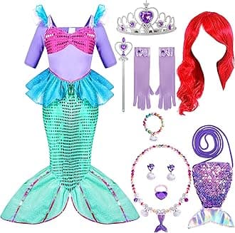 Spooktacular Creations Halloween Little Mermaid Costume for Girls, Sequin Mermaid Dress Set, Light Purple Princess Dress for Toddler Dress-Up, Cosplay Party (X-Large, 12-14 yrs)