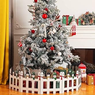 Blulu 8 Pieces 12 Inch Christmas Tree Gate Snowman Christmas Tree Fences for Pets Dog Cat Blocker White Picket Fence Barrier Flexible Picket for Xmas Holiday Party Office Home Decor
