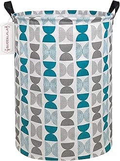 QUEENLALA Large Storage Basket,Laundry Hamper/Bathroom/Home Decor/Collapsible Round Storage Bin,Boys and Girls Hamper/Boxes/Clothing(Round-Blue Gray semicircle)