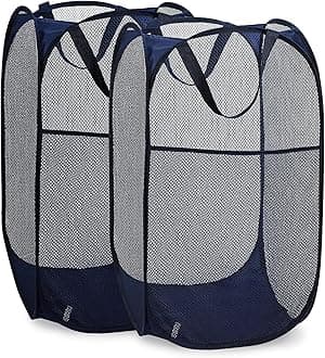 Handy Laundry Mesh Popup Hamper – Foldable Lightweight Basket for Washing – Durable Clothing Storage for Kids Room, Students College Dorm, Home, Travel & Camping – Two Pack Pop-up Clothes Hamper