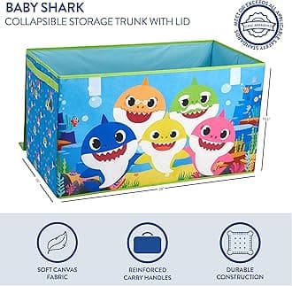 Idea Nuova Baby Shark Collapsible Children’s Toy Storage Trunk, Durable with Lid