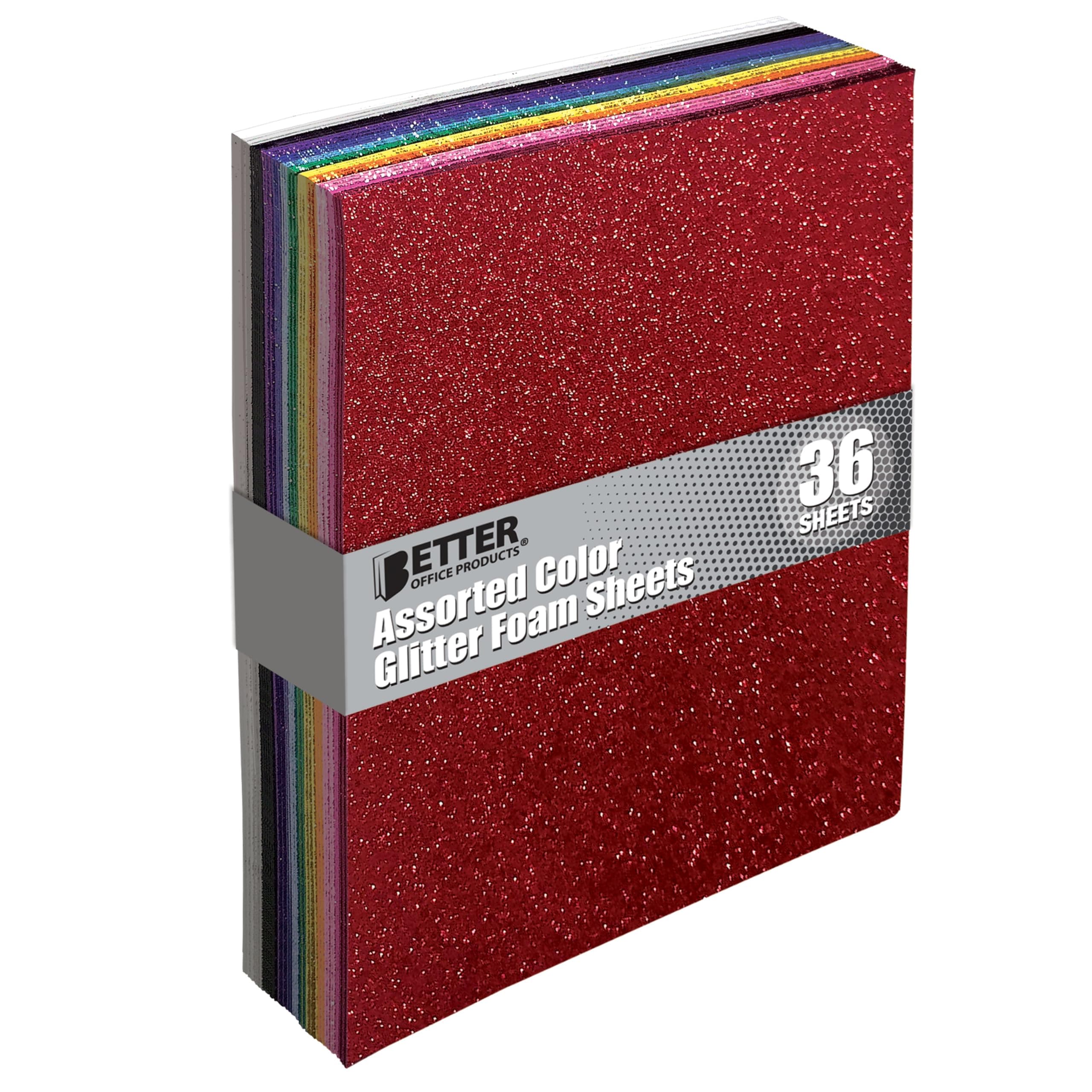 Better Office Products 36 Pack Glitter Foam Sheets, 9 x 12 Inch, Assorted 12 Colors, for Arts and Crafts, 36 Sheets