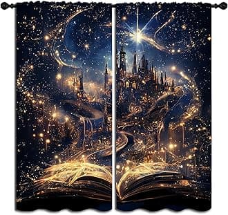 LHROOMJK Magnificent Castle Blackout Curtains for Boys Girl Bedroom Decor,Magic Book Galaxy Starry Sky Thermal Insulated Rod Pocket Drapes Darkening Window Curtain for Living Room Home 63x63 inch