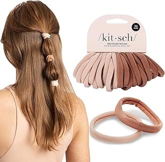 Kitsch Nylon Hair Ties No Damage - Stretchable Hair Bands for Strong All-Day Hold, Ponytail Holders | Hair Accessories for Girls | Ideal Gifts for Women - Blush 20 Pcs