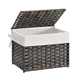 SONGMICSStorage Basket with Lid, 9.2 Gallon (35L) Storage Bin, Woven Blanket Storage Basket with Handles, Foldable, Removable Liner, Metal Frame, for Bedroom, Laundry Room, Brown URST040K01