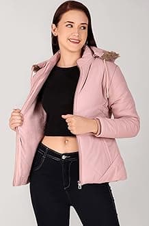 Girls and Women's Puffer Regular Fit Bomber Jacket For Winter Wear | Hooded Neck | Full Sleeve | Zipper | Casual Jacket For Woman & Girl | Western Stylish Jacket For Women
