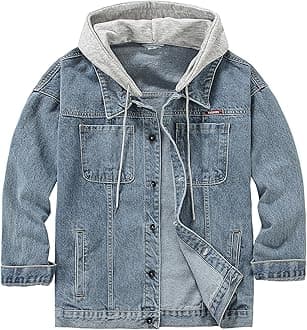 DOSLAVIDA Men's Distressed Denim Jacket Unisex Button Down Jean Coat Casual Long Sleeve Trucker Hooded Jackets Outwear