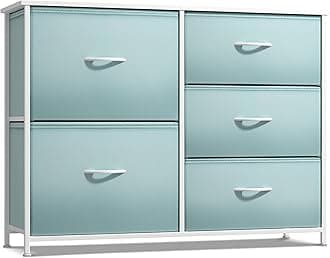 Kids Dresser with 5 Drawers - Storage Chest Organizer Unit with Steel Frame, Wood Top & Handles, Tie-dye Fabric Bins for Clothes - Wide Furniture for Bedroom Hallway Kids Room Nursery & Closet