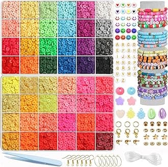 YMSDZHL11000+PCS Clay Beads Bracelet Making Kit,24 Color DIY Flat Preppy Beads for Friendship Jewelry Making,Polymer Heishi Beads with Charms Gifts for Teen Girls Crafts for Ages 4-12
