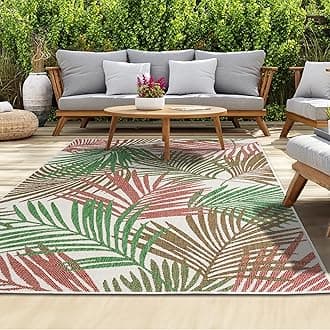 homeartOutdoor Rug - Easy-Clean, Durable, Stain-Resistant, Weather & UV Resistant Indoor & Outdoor Rugs for Porch, Deck, Balcony, Garden, Picnic and Patio | Palm Mix, Colour - 180x270cm