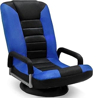 Swivel Gaming Floor Chair - Enjoy 6 Different Positions, Adjustable Lumbar Support, Removable Polyester Cover & Arm Rests, Folds to Store, Stylish Blue with Black Center Stripe