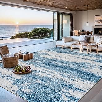 Area Rugs Living Room Rug - 5x7 Washable Modern Abstract Soft Neutral Non-Slip Carpet Large Indoor Floor Stain Resistant Thin Carpets for Bedroom Dining Room Farmhouse Nursery Home Office Blue