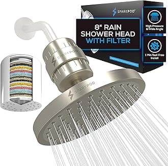 Luxury Filtered Shower Head Set 23 Stage Shower Filter - Reduces Chlorine and Heavy Metals - High Pressure Showerhead Filter (8" Round, Elegant Brushed Nickel)