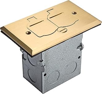 Enerlites 975507-C Brass Flip Open Cover Floor Box Kit, 1 Gang 20A Tamper-Weather Resistant Duplex Electrical Socket Receptacle 1-Gang 705507-C-STICKERED 1