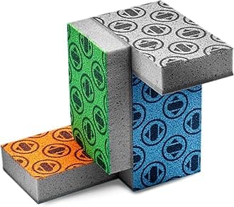 Sponge Set - Modern, Odor-Free Cleaning Sponges with Non-Abrasive Scouring Pad for Dishes & More Orange,blue,green,grey 4 Sponges