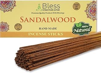Bless-Sandalwood 100%-Natural-Handmade-Hand-Dipped-Incense-Sticks Organic-Chemicals-Charcoal-Free Purification-Relaxation-Positivity-Yoga-Meditation Best-Woods-Scent (500 Sticks (26 OZ))