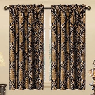 Loom and Mill Luxury Black Damask Curtains for Bedroom, Textured Lined Jacquard Curtains 2 Panels with Tiebacks, Window Curtain for Living Room Banquet Halloween Decor, Rod Pocket(42”x 63”, 2 Panels)