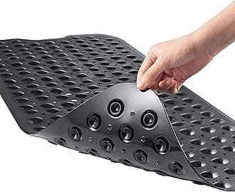YINENN Bath and Shower Safety Mats 40x16 inch, Non Slip with Suction Cups for Bathroom Stall and Tub Floor, Extra Large and Machine Washable, Drain Holes Keep Bathtub Clean, Black