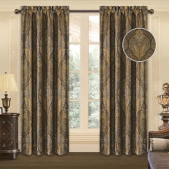 Luxury Jacquard Curtains for Bedroom, Classic Antique Lined Damask Curtains 2 Panels with Tiebacks, Bronze Gold Window Curtain for Living Room Holiday Banquet Decor(52Wx84L, 2 Panels)