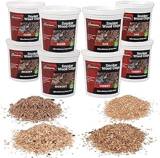 Camerons All Natural Extra Fine Cut BBQ Wood Chips - 2 Alder, 2 Cherry, 2 Oak, 2 Hickory (8 Pints, 0.473L ea)- Sawdust Shavings for Smoking Guns, Smokers, Smoke Boxes, Grill- Barbecue Variety Gift Set
