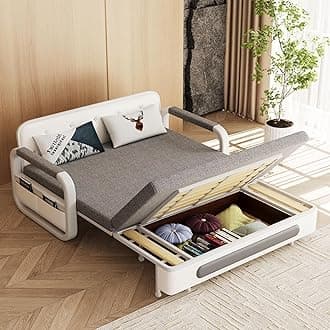 Pull-Out Sofa Daybed with Trundle - Versatile Futon Sleeper Couch for Living Room and Small Spaces (34.6" D x 62.2" W x 34.2" H) - Gray/White Sofa Bed