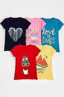 - Girls Cotton Printed Regular Fit T-Shirt (Pack of 5)