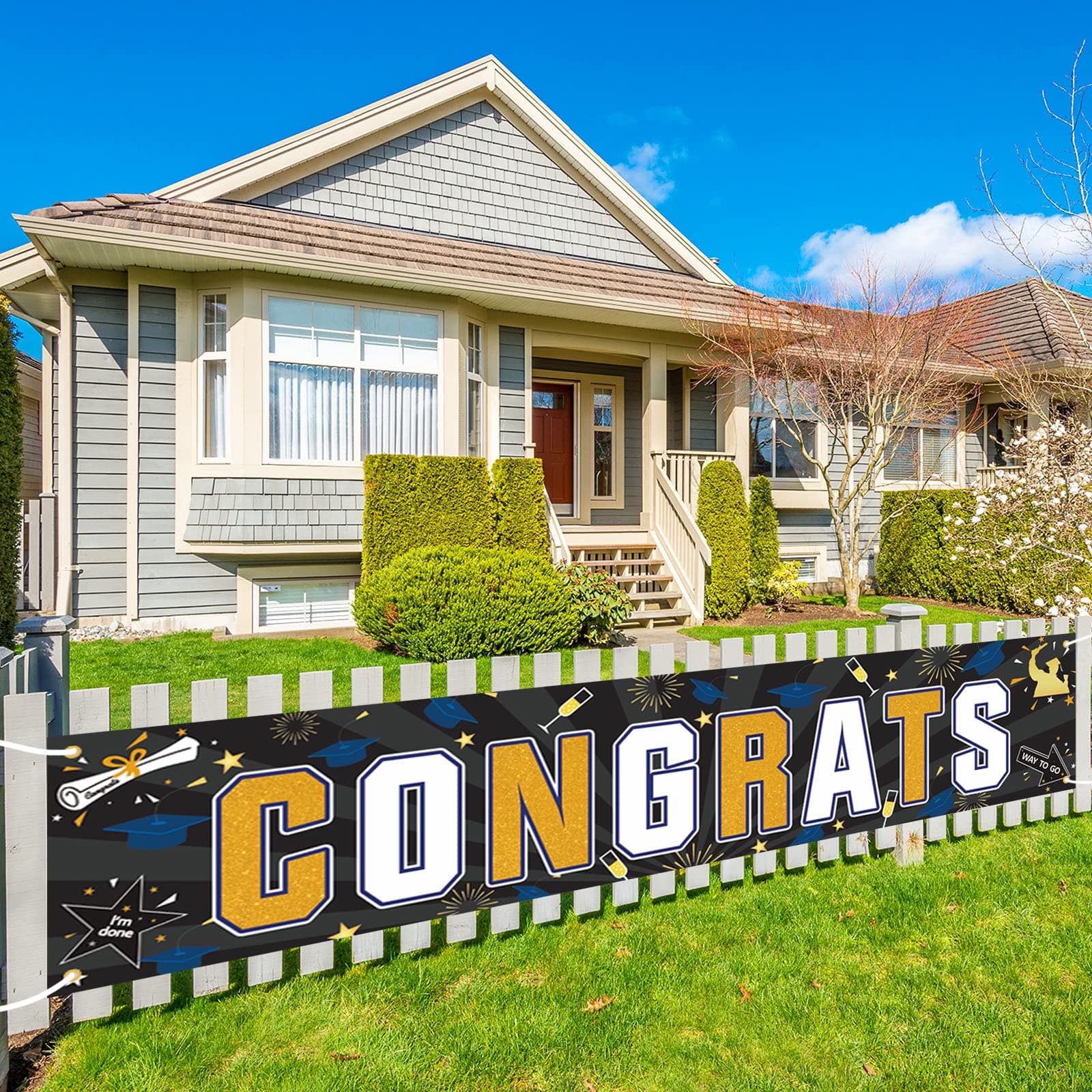 Graduation Backdrop Banner,GRESATEK Large Fabric Congrats Backdrop Banner Congrats Sign Banner Yard Sign Outdoor Decor for Graduation Party Decorations