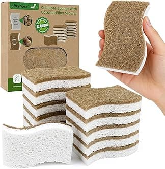 Natural Kitchen Sponges, Biodegradable & Compostable | Non-Scratch Cellulose Coconut Fiber Sponges for Dishes, Pots & Pans | Eco-Friendly Cleaning Sponge (12)