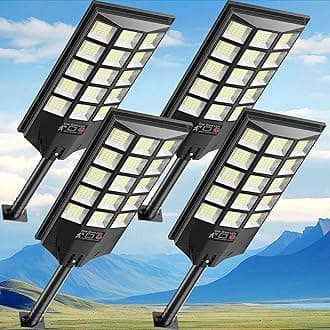 Solar Lights Outdoor for Outside, Waterproof Solar Street Lights Outdoor, 6500K Dusk to Dawn Security Flood Lights Motion Sensor with Remote Control for Yard, 4 Pack