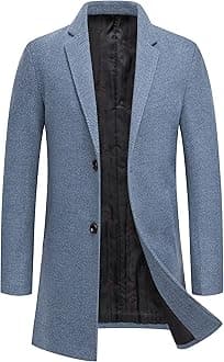 PRIJOUHE Men's Wool Coat Hoodie Long Trench Coat Cotton Casual Woollen Overcoat Jacket