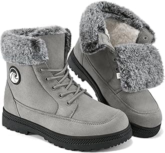 HARENCE Winter Snow Boots for Women: Warm Fur Lined Ankle Booties Lace Up Slip on Outdoor Walking Womens Boots