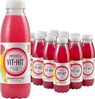 IMMUNITEA - 12 x Dragonfruit + Yuzu + Ceylon Tea | Vegan, Low Sugar, Low Calories, Vitamin Drink | 100% RDA of 8 Vitamins (500ml x 12 Bottles)
