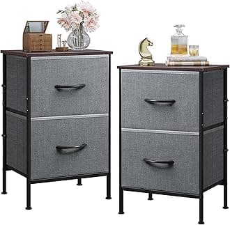 WLIVE Night Stand Set 2, Dresser and Nightstand Sets, Nightstands for Bedroom with 2 Fabric Drawer, End Tables Bedroom Furniture Set, Closet, College Dorm, Dark Grey