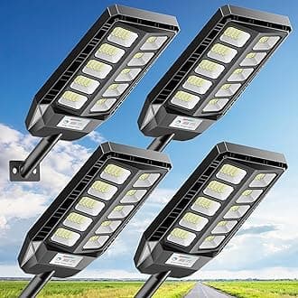 Solar Lights Outdoor, IP66 Waterproof Street Lights Outdoor, 6500K Dusk to Dawn Solar Security Flood Lights Motion Sensor with Remote Control for Yard, Entryway Garage, Porch 4 Pack
