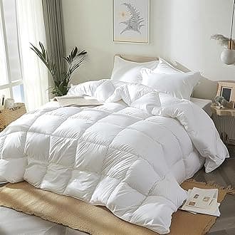 Goose Feather Down Fiber Comforter - King Size Duvet Insert, 100% Cotton Cover All Season Comforter Ultra Soft Luxurious Hotel Bedding, 104”x88”