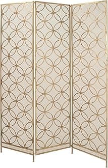 Deco 79 Metal Geometric Partition Screen, 3 Panel Foldable Room Divider, 57" x 79", Brass