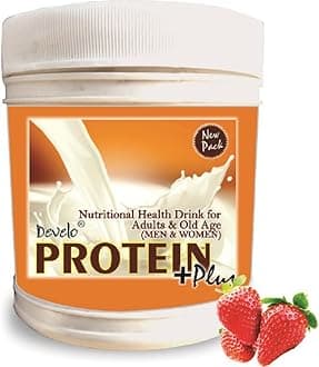 Develo Protein Powder for Men & Women, Whey, Milk & Soy (Triple Protein) – 500 g Strawberry