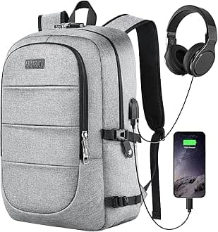 c-space Business Waterproof Polyester Laptop Backpack with USB Charging Port and Lock and Headphone College Student Work Men & Women Interface, Fits [15.6 Inch Laptop Notebook Gray CP-101