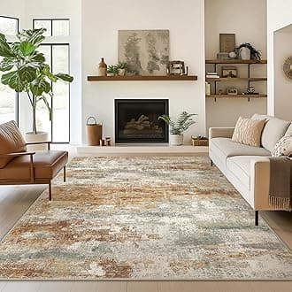 BEIMO Area Rugs 6x9 for Living Room Bedroom, Modern Abstract Machine Washable Rug, Soft Low Pile Floor Cover with Non Slip Backing for Dining Room, Orange Green