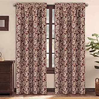 Loom and Mill Vintage Floral Curtains for Bedroom, Burgundy Lined Jacquard Curtains 2 Panels with Tiebacks, Window Curtain for Living Room Banquet Christmas Decor, Rod Pocket(52”x 84”, 2 Panels)