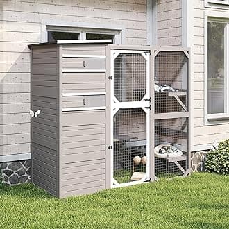 71" H Large Catio Outdoor Cat Enclosure, Walk-in Catio Cat Patio Weatherproof Attached Window for Multiple Cats, Semi-Enclosed Kitty Condo Enclosure Outside with Asphalt and UV Protection Roofs