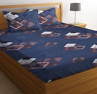 BSB HOME® Cotton Double Bedsheet for Double Bed 180 Tc with 2 Pillow Covers 3D Flower Printed Pattern-Dark Blue