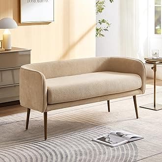 Bedroom Bench with Low Back,Inside Metal Frame (Beige)