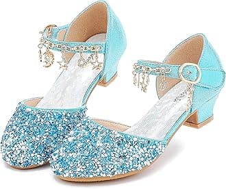 FurdeourGirls Dress Shoes Princess Crystal High Heels Closed Toe Party Wedding Flower Girls Shoes Toddler Little Big Kid