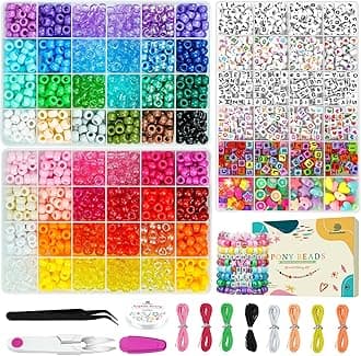 Dowsabel Friendship Bracelet Making Kit, Pony Kandi Beads & 11 Different Beads, 8 Colors Nylon Thread, DIY Jewelry & Craft Gifts