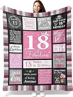 18th Birthday Gifts for Girls - Cozy Blanket 50"x60", for 18 Year Old Girl, Unique 18th Decoration Ideas, Best Present for Her, Happy 18th Birthday Celebration
