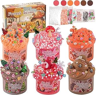 6 Packs Forest Slime Kit - Clear, Butter, Cloud Slime Making Set for Kids with Animal Add-ins, 360ml Birthday, Halloween, Christmas, Easter Gifts, Party Favors