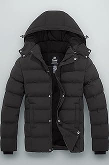 Men's Hooded Winter Coat Warm Puffer Jacket Thicken Cotton Coat with Removable Hood