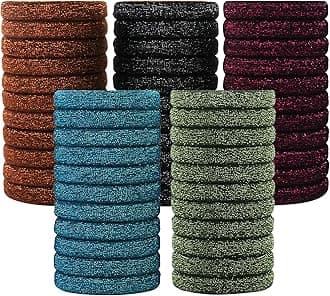 50PCS Thick Hair Ties, Cotton Hair Ponytail Holders for Women Men, Seamless Large Hair Bands Ties, 2 Inch in Diameter, 5 Colors