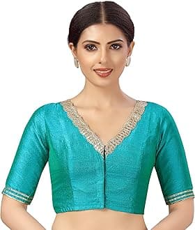 Studio Shringaar Women's Readymade Silky Saree Blouse with Embroidered Neckline